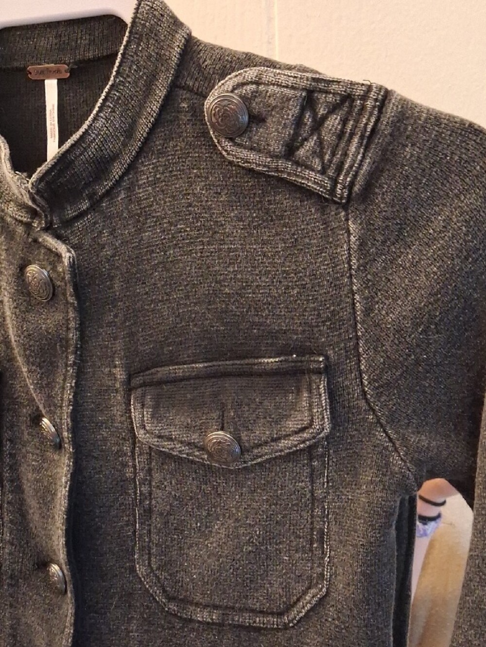 Free People Washed Black Fitted Military Button Jacket Sweatshirt NWOT - Picture 3 of 13